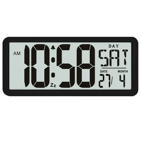 Square Wall Clock Series, 13.8inch Digital Jumbo Alarm Clock, LCD Display, Multi-Functional Office Decor Desk Black