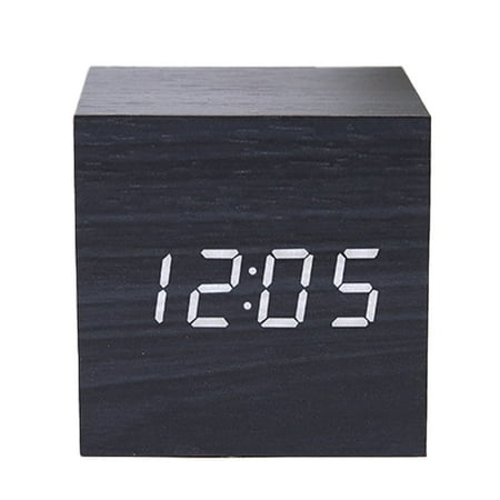 Square Wood Grain Electronic Clock led Silent Desktop Clock USB/Battery Powered Temperature Display - Style 3