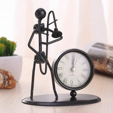 Stainless Steel Small Desk Clock Retro Personality Clock Birthday Table Alarm Clock With Musical Instruments Gadgets Decoration Craft cool decorations for bedroom men