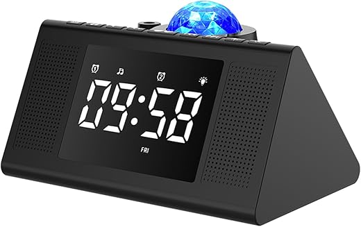 Star Projection Alarm Clock with Bluetooth Speaker, Galaxy Projection Night Light for Bedroom, White Noise and Radio, Remote Control Digital Clock,Kids Adults Gaming Room, Ceiling, Room Decor