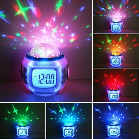 Star Sky Alarm Clock for Kids, LED Night Light Projector Music Starry Alarm Clock, Calendar Night Light with Sleeping Music Thermometer, Kids Baby Bedroom Projection Alarm Clock Lamp