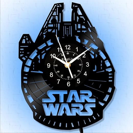 Star Theme Wars Wall Clock, LED 7-Color Night Light Stormtrooper 12 Inch Vinyl Record Clock Sci-fi Movies Wall Decor, Gifts for Men Kids, Luminous Home Decor Death Star Silent Clock