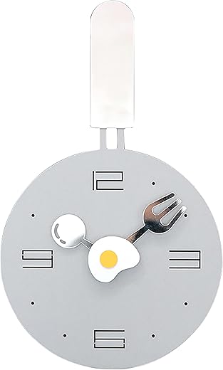 Stephanie Imports Modern Minimalist Frying Pan Shaped Kitchen Wall Clock with Spoon, Fork & Egg Dial (Gray)