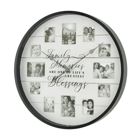 Sterling & Noble 20 Indoor Round Farmhouse Black & White Photo Frame Analog Wall Clock with Quartz Movement