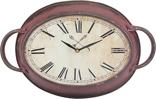 Stonebriar Rustic Farmhouse Oval Battery Operated Metal Wall Clock with Red Rust Finish