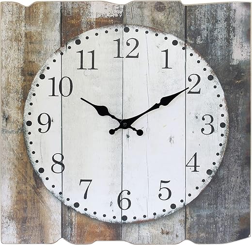 Stonebriar Square 15" Rustic Farmhouse Worn Wood Arabic Number Battery Operated Wall Clock