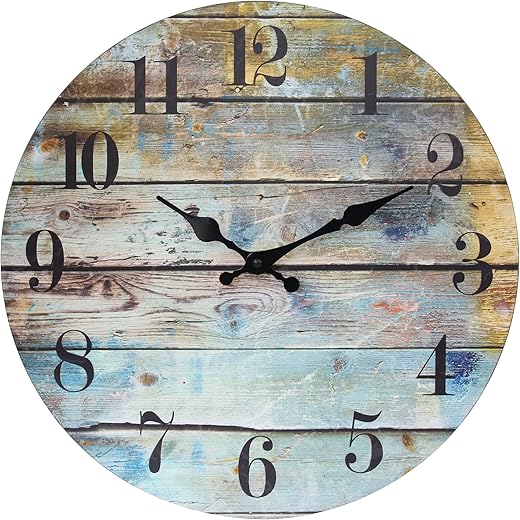 Stonebriar Vintage Farmhouse Wooden 14 Inch Round Battery Operated Hanging Wall Clock