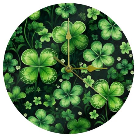 St. Patrick's Day Round Acrylic 9.8 Inches Silent Non Ticking Battery Powered Wall Clocks for Kitchen Bedroom Living Room Office, etc.