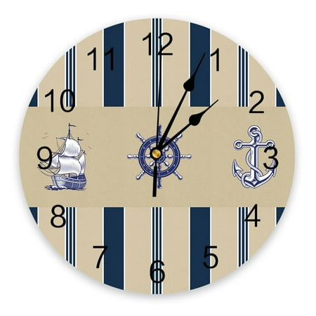 Striped Ship Rudder Anchor Wall Clock Large Modern Kitchen Dinning Round Wall Clocks Bedroom Silent Hanging Watch