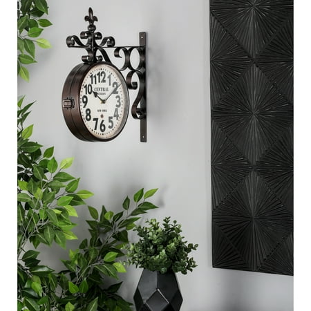 Studio 350 Black Metal Vintage Style Wall Clock with Scroll Designs