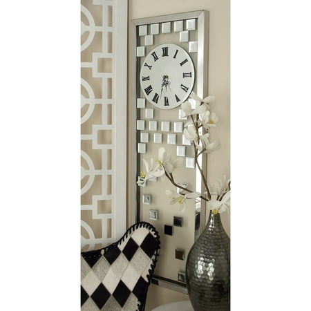 Studio 350 Silver Glass Beveled Mirrored Wall Clock - 13 x 42