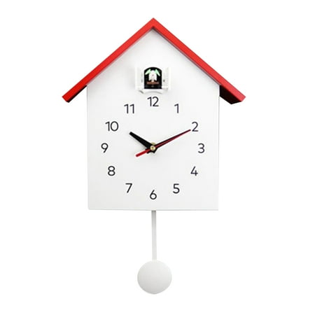 Stylish Cuckoo Clock Wall Clock - Mute Movement, Modern Minimalist Double Design Red