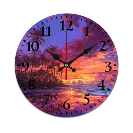 Stylish Florida Sunset PVC Wall Clock for Living Room Decor | Multiple Sizes Available | Silent Sweep Movement | Eco-Friendly Material | Ideal Gift 25cm/9.84in