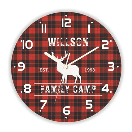 Stylish Monogram Black White Buffalo Plaid Farmhouse Wall Clock Chic Custom Rustic Checked Pattern Wall Watch Kitchen Home Decor（10 Inch）