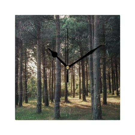 Sunbeam in Forest Wall Clock Battery Operated Square Black Pointer Home Decor for Living Room Bedroom 7.78 x 7.78