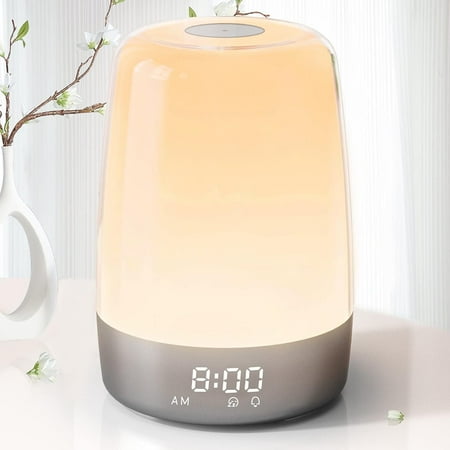 Sunrise Simulation Alarm Clock Wake Up Light for Heavy Sleepers Adults, Dimmable Sun Lamp Kid Bedroom Nursery Bedside Night Light Sleep Aid, 7 RGB Lights, 7 Natural Sound Alarms, Snooze Timer