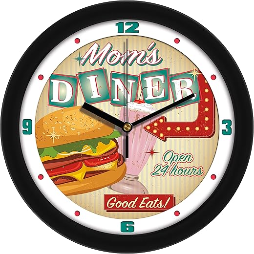 SunTime Retro Mom's Diner Vintage Style Kitchen Wall Clock