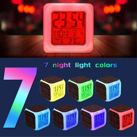 Super Bros Alarm For Kids - Mini Led Super Bros/Bricks Alarm Clock - 7 Colorful Cha[1394]