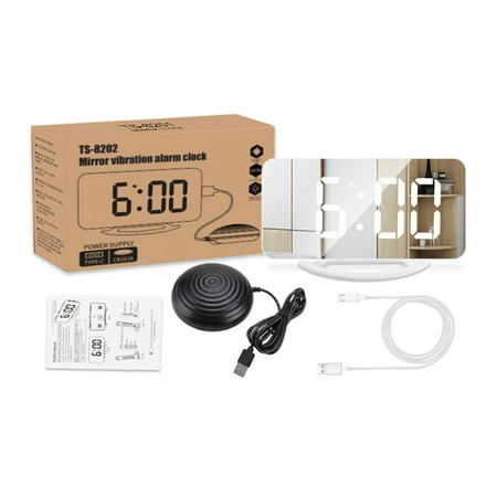 Super Loud Alarm Clock with Bed Shaker LED Mirror for HD Display Digital Clock Vibrating Alarm Clock for Heavy Sleepers