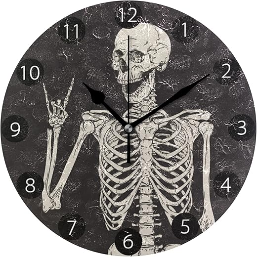 susiyo Rock-and-Skull Clocks Decorative Wall Clocks Silent Battery Operated Desk Clock Digital Clocks for Bedrooms Living Room Decor Kitchen Office Circular Clocks