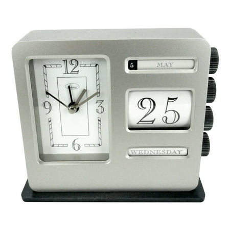 Sweda Chass Banker's Desk Analog Alarm Clock & Calendar, Silent Non-Ticking - White