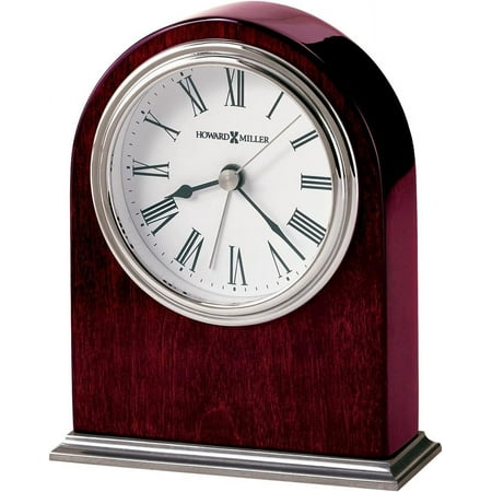 Table Clock 645-480 – High-Gloss Rosewood Hall Finish, Arch Shaped Clock, Modern Home Décor, Battery Operated Quartz Alarm Movement