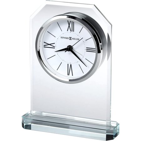 Table Clock 645-823 – Crisp Starphire Glass, Crystal Base, White Dial, Black Numerals, Modern Home Décor, Quartz Alarm Movement