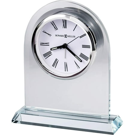 Table Clock 645-825 – Starphire Crystal Glass, Rounded Silhouette, Black Numerals Hands, White Dial, Modern Home Décor, Quartz Alarm Movement