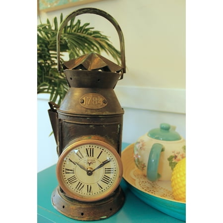 Table Clock Hand Crafted from Old Lantern, Green