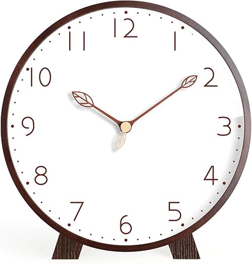 Table Clock,Silent Non-Ticking Wooden Desktop Clock,Battery Operated Decorative Desk Clock for Living Room Office Bedroom Decor (Walnut+White)