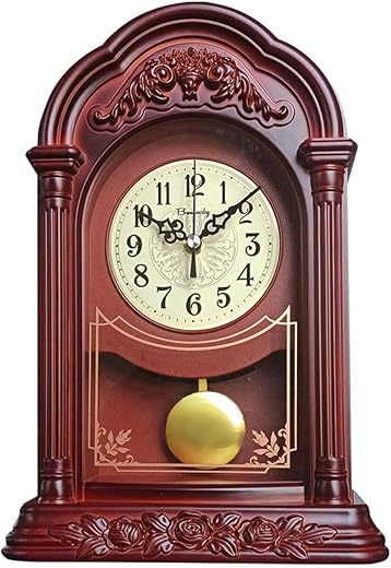 Table Clock Vintage, Mantel Clock Silent Decorative,Fireplace Mantle Clock, Battery Operated Desk Clock for Living Room Decor Office Shelf Decoration…