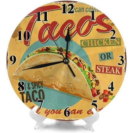 Tacos Sign Modern Quartz Round Black Wall Clock(10 Inch) Mexican Coisine,Ta