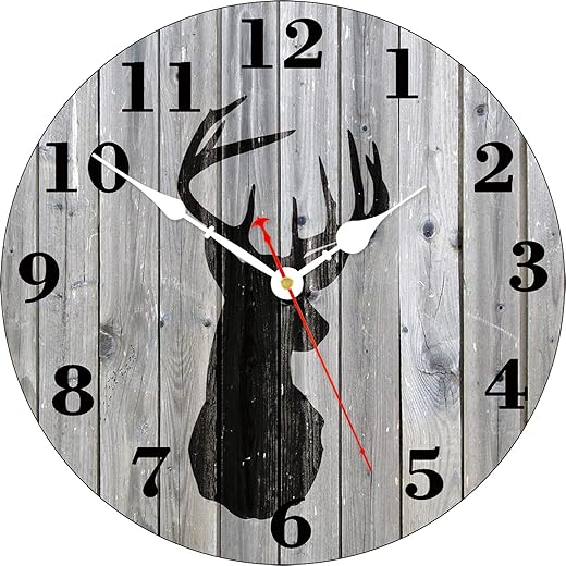 TAHEAT Black Elk Wall Clock, Retro Deer Wooden Clocks, Silent Non Ticking Wall Clock, Easy to Read Decorative Clocks for Kitchen/Living Room/Bedroom, 14 Inch