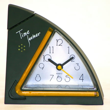 Talking Alarm Clock Triangular Grey and White Activated by Whistle or by Tapping Button. Great for visually impaired. Battery Powered Quartz Movement.