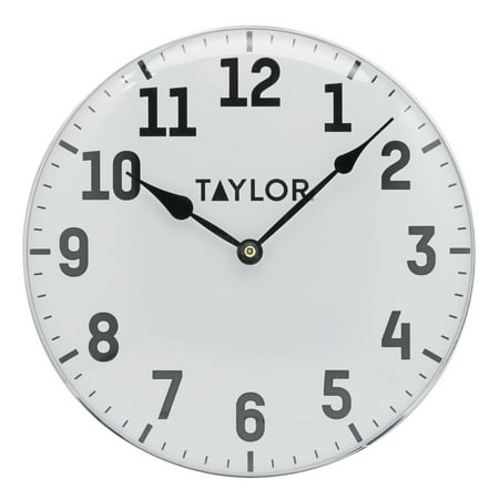 Taylor 12-inch Round Metal Dial Clock in White and Black