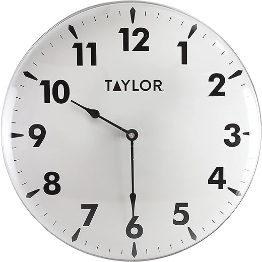 Taylor Indoor Outdoor Metal Wall Clock, Wireless Thermometer with Easy to Read Large Numbers for Patio, Pool, and Indoor Areas, 18-inch