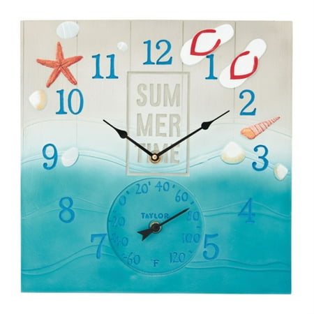 Taylor Precision Products 5293763 14-In. x 14-In. Summertime Poly Resin Clock and Thermometer