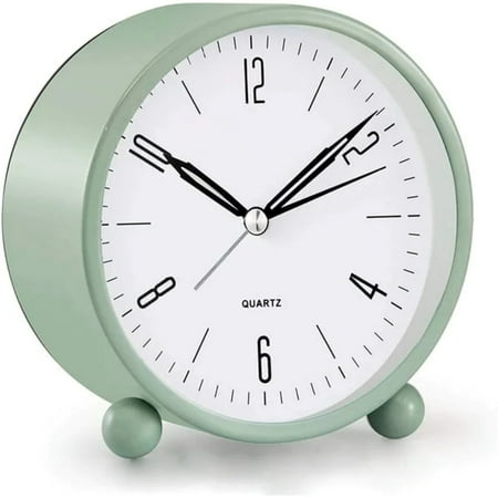 Tcwhniev Modern Silent Sweep Alarm Clocks Bedside Non Ticking Battery Powered with Night Light Table Clocks Simply Travel Desk for Bedroom Office (Green)