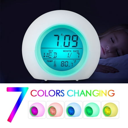 Teenager Alarm Clock, EEEkit Student Digital Clock for Boys Girls, 7 Colors Changing Light Bedside Clock with 8 Alarm Songs Clock for Bedroom, Indoor Temperature Touch Control Snoozing