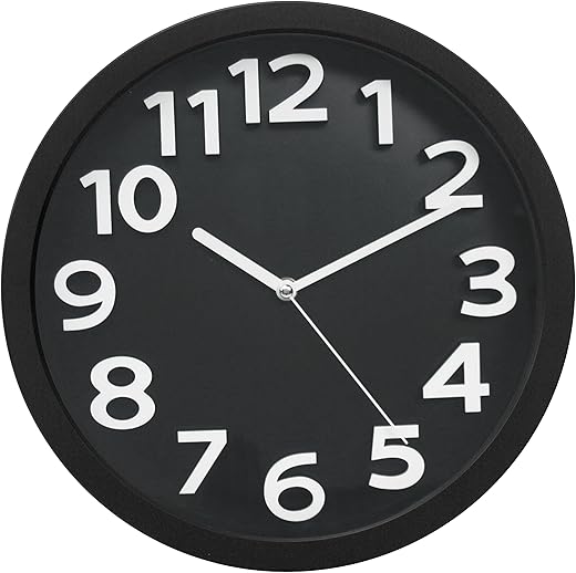 Tempus TC62127B Contemporary Wall Clock with Frame Face Raised Contrasting Numerals and Silent Sweep Quiet Movement, 13, Black/White