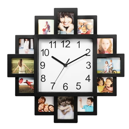 TeqHome 15in DIY Photo Frame Clock Stylish Wall Clock for Living Room Bedroom Study Decor Clock 12 Picture Modern Art Display