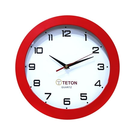 TETON ELECTRONICS 12 inch Wall Clock Silent Non-Ticking Quartz Battery Operated Clocks for Living Room,Bedroom,Kitchen,Office,Bathroom,Office-with 12 Months Warranty(Red)