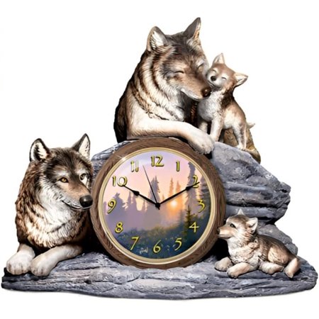 The Bradford Exchange Al Agnew Bonds Of Love with Fully Sculpted Wolves Clock 6.75-inches