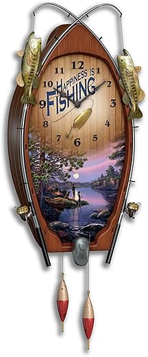 The Bradford Exchange James Meger Lakeside Memories Sculpted Fishing Art Wall Clock