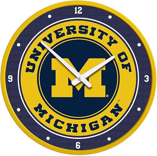 The Fan-Brand NCAA Michigan Wolverines: Modern Disc Wall Clock - Sports Team Bar Sign Décor - Home, Dorm, Garage, Office, Fan Cave