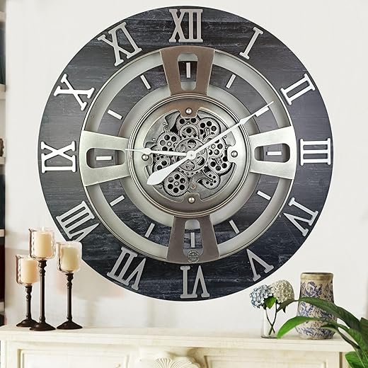 The Gears Clock Real Moving Gear Wall Clock England Line (Vintage Black, 24 inches (60 cm))