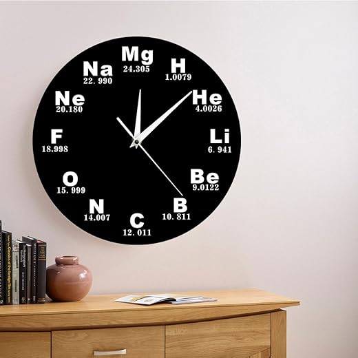 The Geeky Days 12 Inch Chemistry Clock Battery Operated, Silent Non Ticking Chemical Elements Clock Periodic Table Clock Watch Chemistry Decor for Chemical Engineer Science Teachers Gift