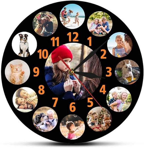 The Geeky Days Create Your Own Custom 13 Photos Collage Instagram Custom Home Silent Quartz Wall Clock Personalized Family Friend Photos Printed Clock Wall Watch (15x 15 inch)