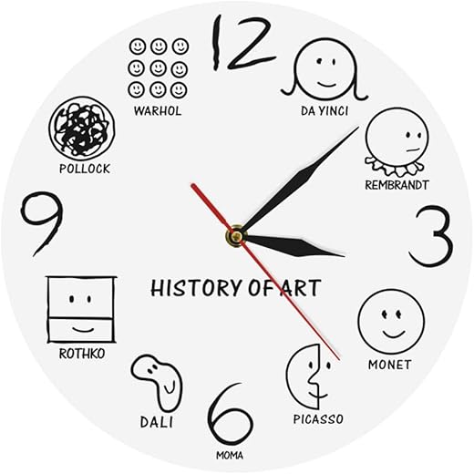 The Geeky Days History of Art Vintage Silent Wall Clock Da Vinci Picasso Van Gogh Warhol Muesum Modern Artist Decorative Watch Gift