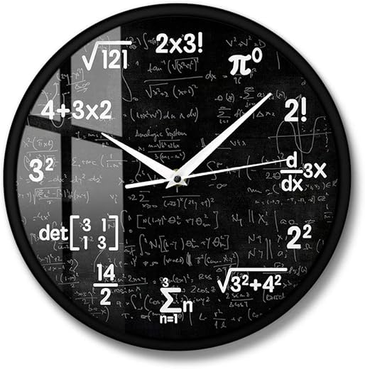 The Geeky Days Math Equations and Notations Mathematics Chalkboard Geek Battery Operated Wall Clock Non-Ticking Quartz Metal Frame Watch Educational Gifts